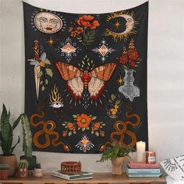 Tapestries Boho Flower Butterfly Sun Moon Tapestry Bedroom Wall Hanging Cloth Home Decorative Bedside Background Blanket