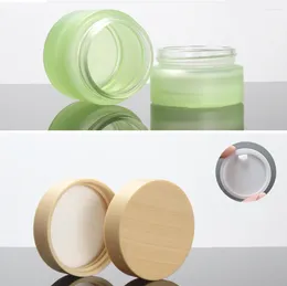 Storage Bottles Empty Blue/Green 30 Ml Glass Jar With Wood Grain Lid