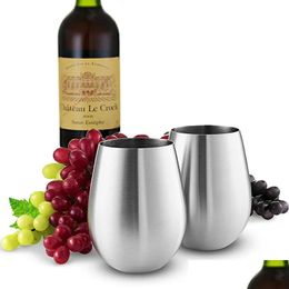 Tumblers 18 Oz Stainless Steel Stemless Wine Glasses Outdoor Unbreakable Shatterproof Tumbler Cups Housewarming Christmas Gifts Access Dhnlq