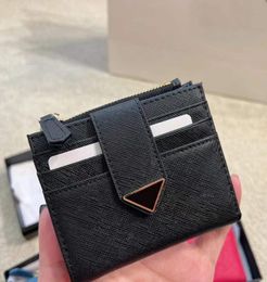 Woman Mens short wallets designer wallet mini card holder purse Real Leather zipper pocket fashion clutch bags handbags Triangle T9240110