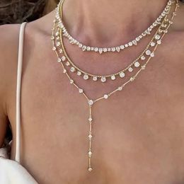 White Cubic Zirconia 5A CZ Round Water Drop Shaped Tennis Chain Fashion Women Choker Necklace Ice Out Luxury Jewelry 240407