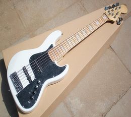 Whole White Electric Bass Guitar with Big Black PickguardMaple Neck6 Strings22 FretsChrome Hardwarescan be customized7180655