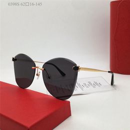 New fashion design butterfly shape sunglasses 0398S metal frame rimless lens simple and popular style versatile UV400 protection eyewear