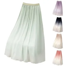 Skirts Long Ladies Fashion Casual Advanced Streamer Yarn Big Swing A Line Skirt Gradient Color Medium Toddler Tennis