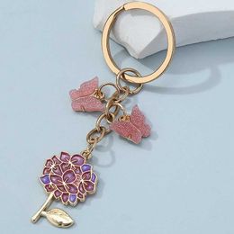 Keychains Lanyards Pretty Acrylic Pink Butterfly Flowers Key Rings Animals Plant Pendants For Women Girls Best Gift Handmade Jewellery Q240403