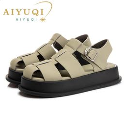 AIYUQI Womens Sandals Closed toe 2024 Summer Women Roman Leisure Thick Soled Fashion Woven Shoes 240327