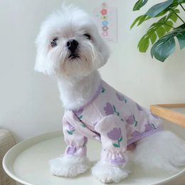 Dog Apparel Pet Tulip Bubble Sleeve Cardigan T-shirt Puppy Cat Clothes Autumn Underlay Coat Dogs Shirt Costume