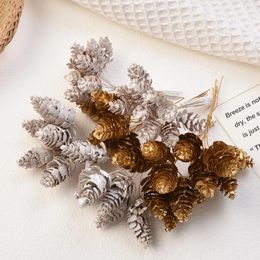 Decorative Flowers 10cm 6/10PCS 2.7cm Artificial Plants Fake Pine Cone Wreaths Christmas Home Decor Tree Decoration