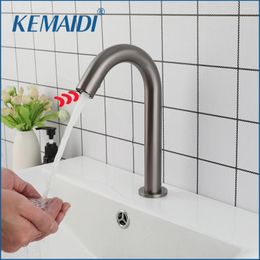 Bathroom Sink Faucets KEMAIDI Gun Grey Automatic Touch Free Sense Faucet Basin Deck Mounted Cold Water Mixer Tap