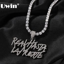 UWIN Cursive Font Real Hasta La Muerte Letters Pendant Necklaces For Men Iced Out Cubic Zircon Charms Fashion Jewellery for Gift 240407