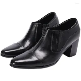 Casual Shoes 8CM Men High Heels Dress Genuine Leather Lace Up Black Oxford For Chunky Snake Pattern Mens Classic