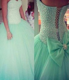 New Romatic Mint Turquoise Quinceanera Dresses Sweetheart Crystal Beads Bodice Long Tulle Formal Ball Gown Corset Back Prom Gowns 8226732