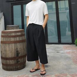 Men's Pants M-4XL Trendy Spring And Summer Casual Wide Leg Skirt Fashion Pleated Solid Color Loose Nine-point