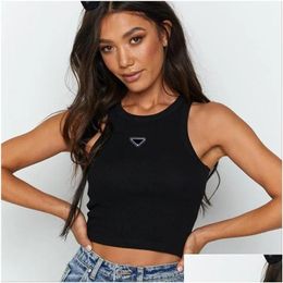 Damen Strick Tees PR-A Sommer White Women T-Shirt Tops Crop Top Stickerei y Shoder Black Tank Casual Ärmeln Rückenless Hemden Lu Dhns2