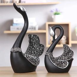 Arts and Crafts European Style A Pair Couples Swan Flowers Resin Crafts Desktop Ornaments Room Layout ift Weddin Party Display Home DecorationL2447