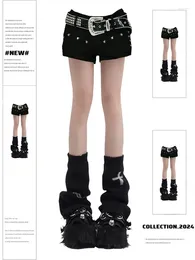 Women's Shorts Black Gothic Denim Vintage High Waist Mini Jeans Y2k Pants Harajuku Trashy Emo 2000s Clothes Summer