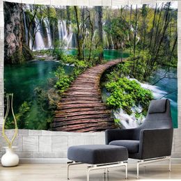 Waterfall TapestryLong Way River in Tropic Natural Rainforest Trees and BushesWall Hanging Decor for Bedroom Living Room Dorm 240321