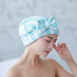 Towel 1Pcs Bowknot Dry Hair Quick-drying Cap Shower For Women Striped Pattern Super Absorbent Bath Accessories