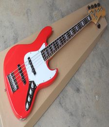 Factory Custom Red 5 Strings Bass Guitar with White PickguardChrome HardwareRosewood FingerboardCan be Customized5600787