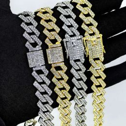 2024 Hip Hop 15mm Luxury Iced Out Gold Silver Prong Diamonds Miami Cuban Link Chain Necklace for Men Wedding Jewellery