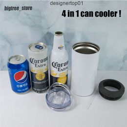 Stanleiness 16oz 4 in 1 sublimation tumbler blank can cooler cans koozie white stainless steel straight tumbler 2 lids coffee mug water bottle P7FA