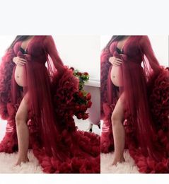 2021 Maternity Dress for Poshoot or Babyshower Maternity Prom Gowns Designer Shooting Dress Dark Red Ruffles Long Sleeves Eveni8037145