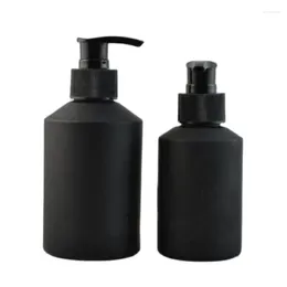 Storage Bottles 100ML 125ML 200ML 8pcs/lot Black Glass Cosmetic Lotion Pump Bottle DIY Empty With Pressed Beauty Tool