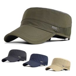 Ball Caps Summer Mesh Outdoor Sports Quick Drying Military Hat Mens Breathable School Flat Top Bicycle Running Baseball Q240403