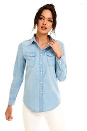 Women's Blouses Light Blue Slim Thin Cotton Denim Shirts For Woman 2024 Spring Casual Ladies Tops Long Sleeve Jeans Clothing