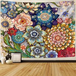 Tapestries Colorful Floral Tapestry Wall Hanging Bright Boho Fabric Blossom Multi Color For Home Hippie Decor