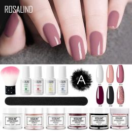 Kits ROSALIND Dipping Powder Set Gel Nails Extensive Crystal Powder Nail Art Decoration Base Top Coat Glitter Manicure Dip Powder Kit