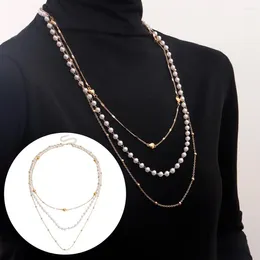 Chains Lightweight Sweater Necklace Layered Pearl Heart For Women Fashion Chain Jewellery Gifts Long Strand Girls