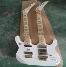 Rare White Kramer RS 6 Stings 6String Double Neck Electric Guitar Floyd Rose Tremolo Bridge Locking Nut Star Inlay Gold hard4937930