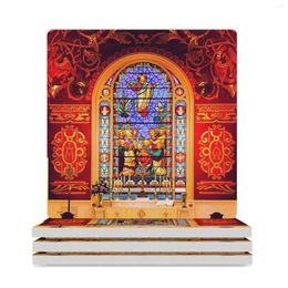 Table Mats Catholic Altar With Beautiful Stained Glass Ceramic Coasters (Square) Cup Holder Cute Set For Coffee Cups Slate