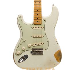 custom left hand electric guitar star guitarClassical white vinatge efect bodyyellow maple neckCream green pickguard7060582