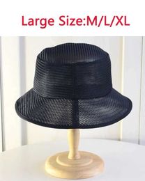 Wide Brim Hats Bucket Large mesh fisherman hat mens wide solid color cool and breathable Panama sunset summer fighting Q240404