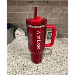 Stanleiness US Stock THE QUENCHER H2.0 Cosmo Pink Parade TUMBLER 40 OZ ICED cups 304 swig wine mugs Valentine's Day Gift Target Red water bottles 0104 OZIS