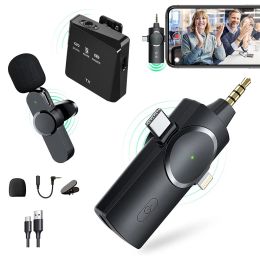 Microphones Wireless Lavalier Microphone 3in1 Lapel Recording for iPhone iPad Android Camera for Recording YouTube TikTok Live Stream