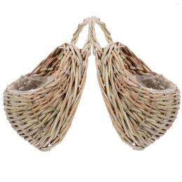 Vases 2 Pcs Wall Hanging Rattan Flower Basket Decor Plant Woven Storage Baskets Wooden Bathroom Flowers Holder