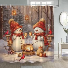 Shower Curtains Christmas Snowman Curtain Winter Forest Red Birds Xmas Bath Year Wall Hanging Cloth Home Bathroom Decoration