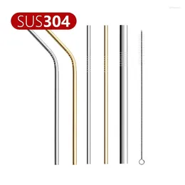 Drinking Straws 304 Stainless Steel Straw 6 Piece Set With Cleaning Brush Reusable Cocktail Milk Tea Drink Bar Coloured Metal Accessories