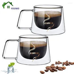 Wine Glasses 200ml Double Wall Glass Coffee Mug Heat-resistant Espresso Cup Thermo Insulated For Latte Cappuccino Tea Water Drinkware Set