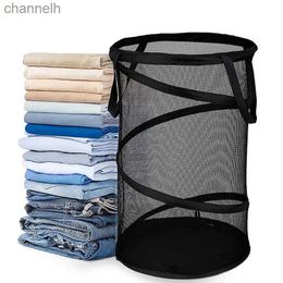 Storage Baskets High quality cylindrical folding laundry basket mesh household high-capacity packaging multifunctional and durable yq240407