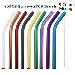 Drinking Straws 10pcs 12mm Eco Friendly Reusable 304 Stainless Steel Set Bent Straight Metal Straw For Smoothie Boba Bubble Tea