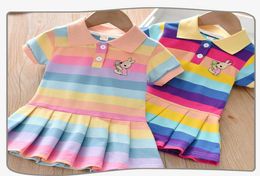 Retailwhole baby girl rainbow Rabbit embroidered shirt dress cotton princess dresses for kids designer clothes boutique cloth5271882