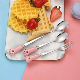 Forks Edges Mirror Polished Long Handle Ice Dessert Spoons Six Color Optional Cartoon Childrens Spoon Household Accessories Grade