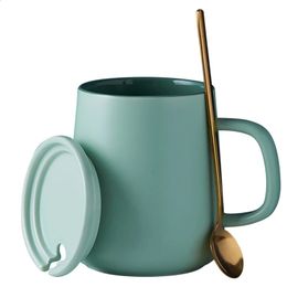 Ceramic Mugs With Cover And Spoon Light Creative Coffee Mug Contrast Colours Cup Perfect Gifts For Friends Birthday 240407