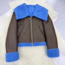 Women's Leather 2024 Real Shearling Coat Genuine Lambskin Warm Wool Winter Double Face Jacket ZJ6046