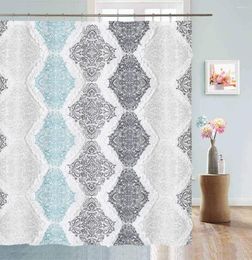 Shower Curtains White Ruffle Curtain Bohemian Damask Pattern Modern Cute Waterproof Heavy Fabric Taupe And Cream