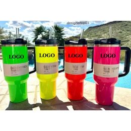 Stanleliness Neon Pink Electric Pink 40oz Tumbler Yellow Orange Neon Green QUENCHER H20 Stainless Steel Tumblers Cups Handle Lid and Straw winter Pink Red Car Mu GUBA
